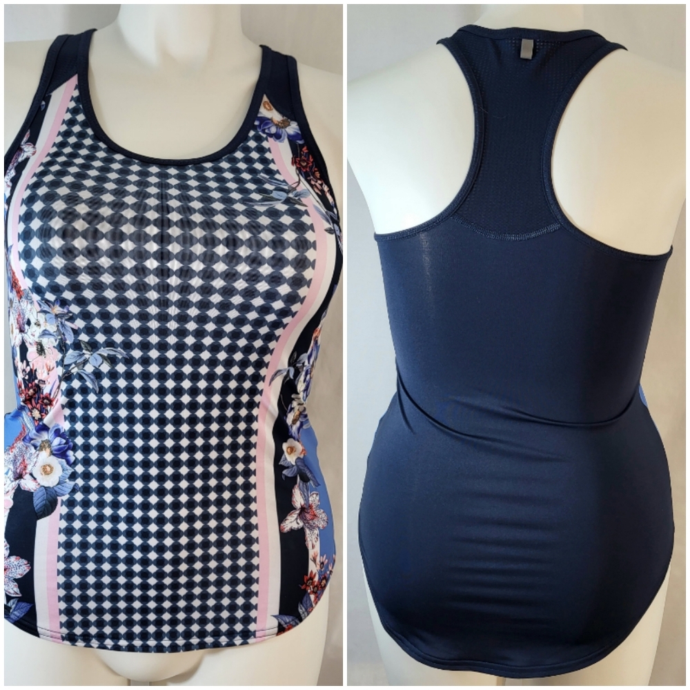 FILA Sport Floral TANK TOP Womens  XS Raceback Exercise Shirt Blues Pink White